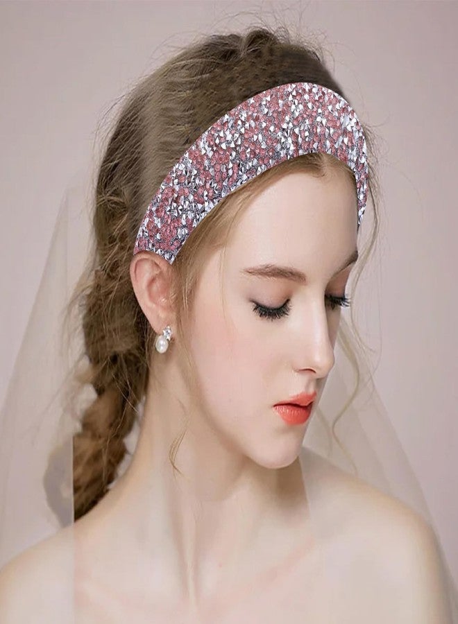 Cutewing 2PCS Rhinestone Wide Headbands for Women Sparkle Padded Headband Fashion Glitter Hairbands Comfort High Elastic Head Band Bling Hair Accessories for Womens Girls Hair - Image 2